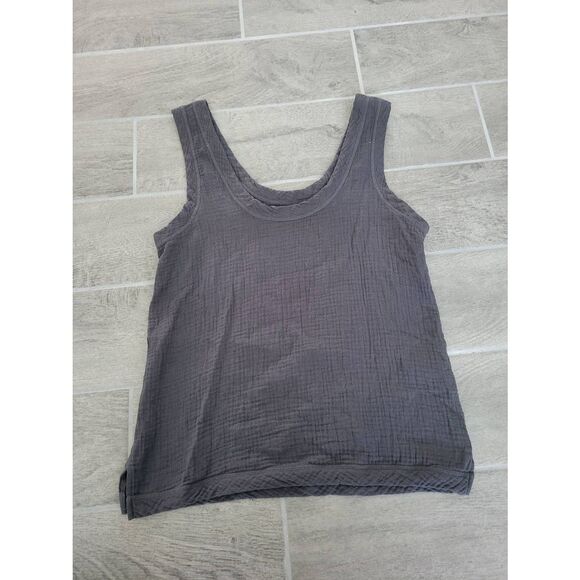 Faherty Tops - Faherty Organic Cotton Tank Top Dark Gray Searsucker Textured Gauze Size Small
